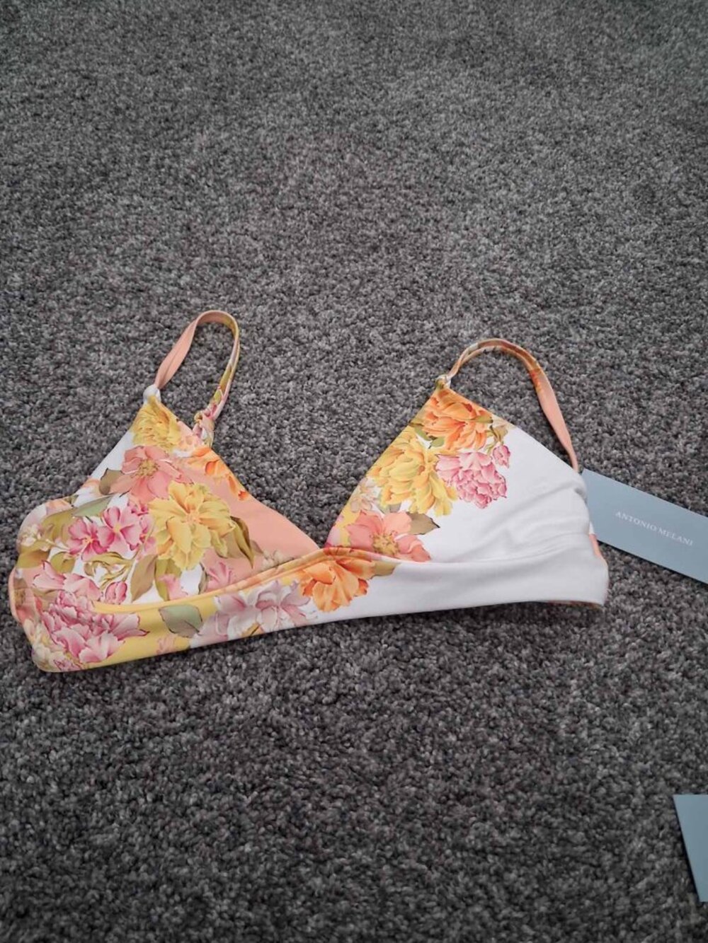 Antonio Melani Floral Triangle Bikini Top – Pink, Orange & Yellow – Size M (NWT)